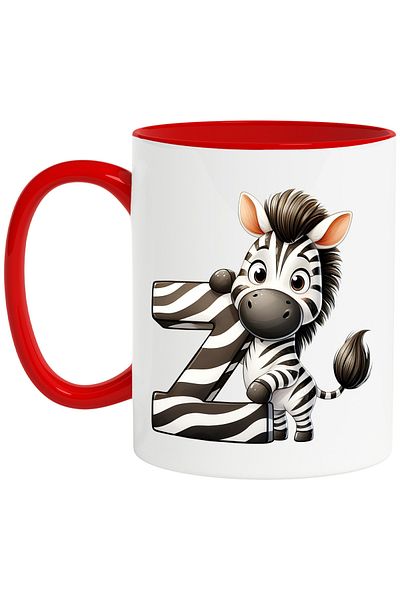 StoryGift Romania Mug with a zebra with the letter "Z", illustration, for children, school, student, write, in, With