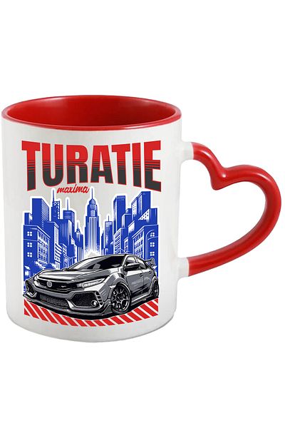 StoryGift Romania Cana Turatie Maxima Masina In Oras Viteza , 330ml, Ceramica Cu Maner Inima Rosie, Cu ,stg