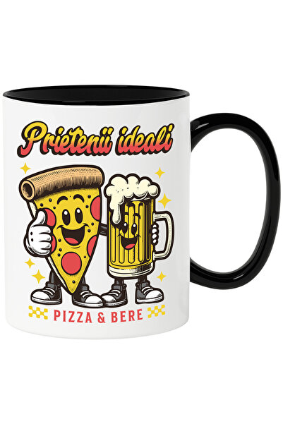 StoryGift Romania Cana Prietenii Ideali. Pizza & Bere, 330ml, Ceramica Cu Man...