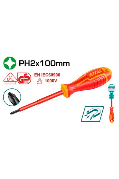TOTAL Ph2x100mm Insulated Screwdriver Cross