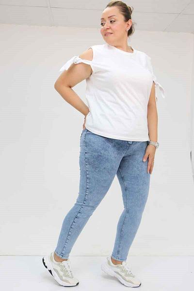 Eslina 9184-11 Pantaloni lungi din denim, cu talie elastică, cu picioare subțiri - Snow Wash Blue