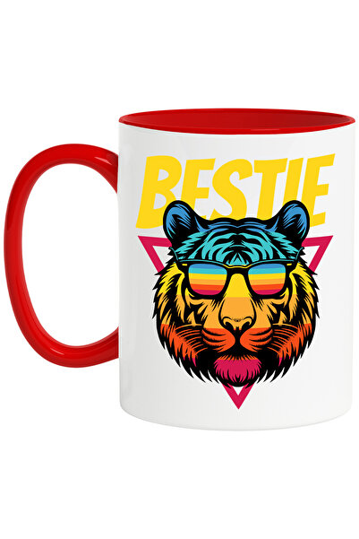 StoryGift Romania Cana Bestie Cap De Tigru Cu Ochelarii De Soare , 330ml, Ceramic Cu Maner Rosu, Cu Man,stg