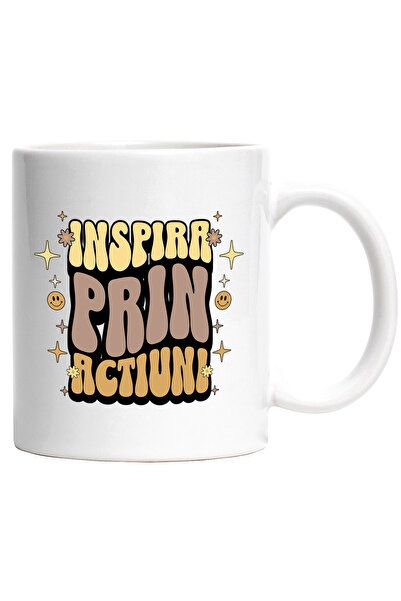StoryGift Romania Cana Inspira Prin Actiuni, 330ml, Ceramic Cu Maner Alb, Cu ...
