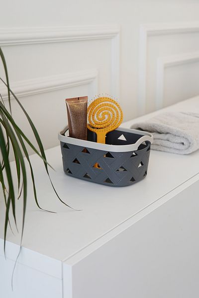 EVLE Leather Patterned Storage and Organization Basket Set (7 Pieces), Gray