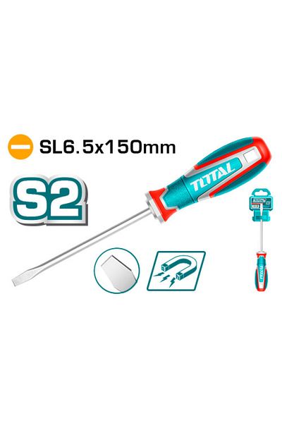 TOTAL Rubber handle screwdriver, first class, Sl6.5x150mm, regular