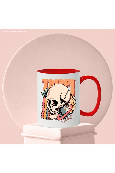 StoryGift Romania Mug With Message In English Trippy, Skull, Sun, Planet, Spaceship, Multicolor, With
