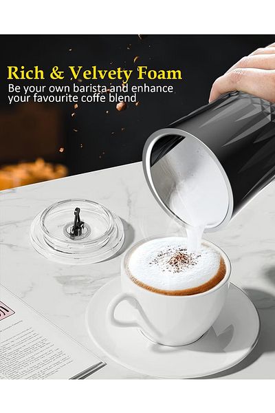 ET-LIFE 4-in-1 Hot & Cold Electric Milk Frother 400W 130ml for Milk Foam 240ml for Heating BL-NPB07 Black