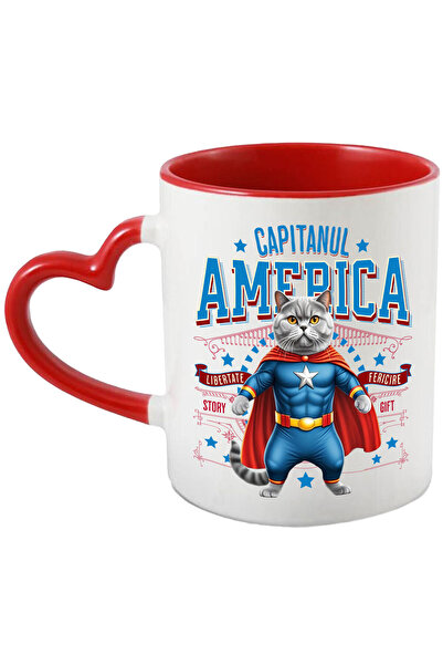 StoryGift Romania Siamese Cat Mug In Captain America Costume With Cape, Hero N, With