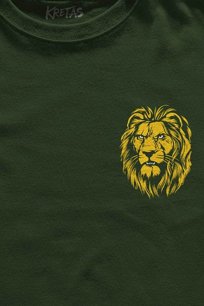 Kretas Μπλουζάκι Unisex Χακί Μπλουζάκι Lion Head Κίτρινο Κόκκινο Μπλουζάκι με Μίνιμαλ Μπροστινό Εκτύπωση