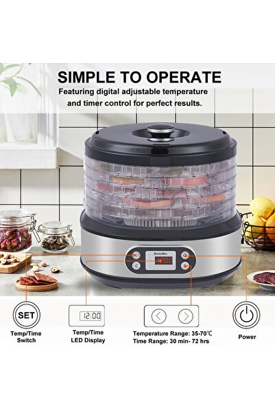 BioloMix Food Dehydrator, 6 Trays, Dehydrator for Herbs, Meat, 72H Timer, for Fruits, Veggies, BFD806 Black