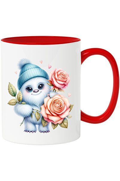 StoryGift Romania Cana Cu Yeti Care Tine Trandafiri | Ilustratie | Inimi | Om...