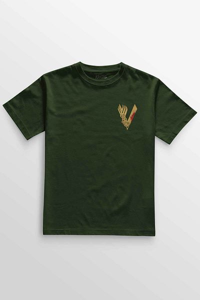 Kretas Μπλουζάκι Unisex Χακί Λογότυπο Vikings Vikings Χρυσό Κίτρινο Μίνιμαλ μπλουζάκι με στάμπα μπροστά