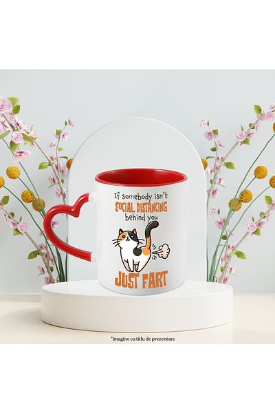 StoryGift Romania Cat mug with the message "If somebody isn't social distancing behind you, just , With ,STG .