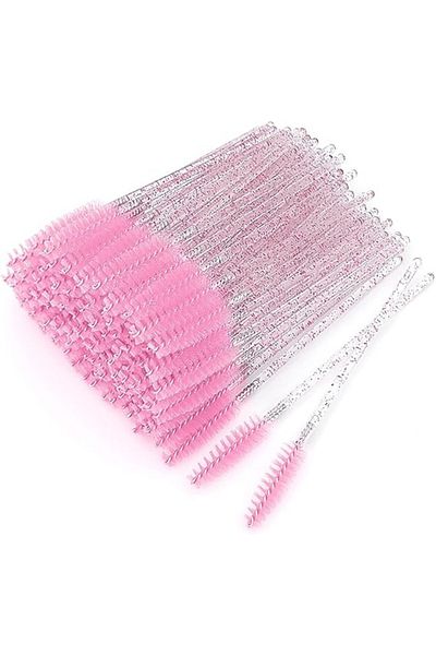 OEM Multicolored set of 50 mascara brushes for eyelash extensions and eyebrow styling, Pink