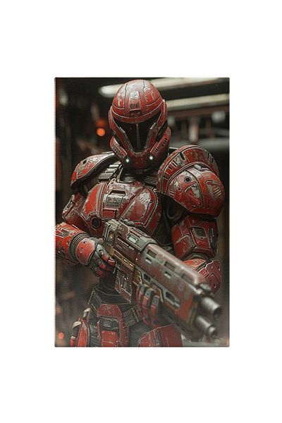 StoryGift Romania Tablou Canvas: Paznicul Bazei De Roboți Roșii Costum Complet Cu Cască Și Armă Cu Foc Dublu Pict