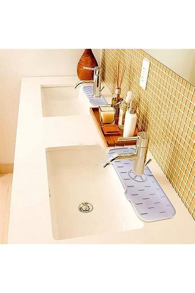 tedaks Silicone Flexible Mat Faucet Handle Drip Catcher Rack Kitchen Countertop Splash Guard For Sink