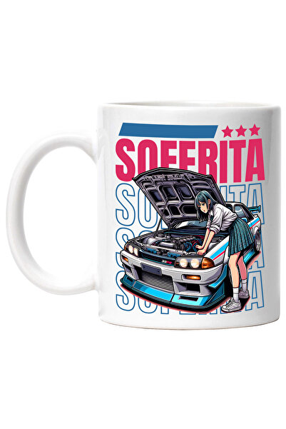 StoryGift Romania Cana Fata Stil Anime Soferita Iubitorii De Masini , 330ml, Ceramic Cu Maner Alb, Cu M,stg