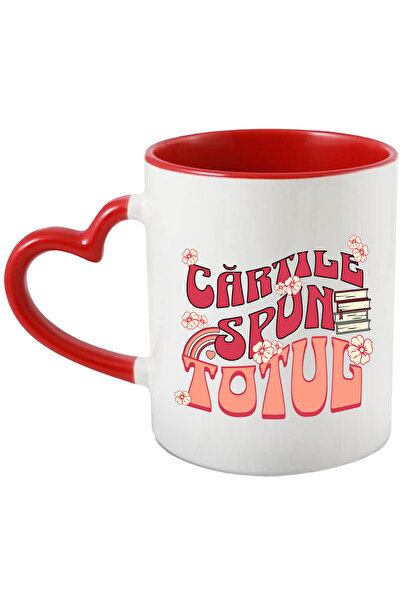 StoryGift Romania Cana Cu Teanc De Carti Studiere Flori Colorate Text Cartile...