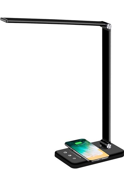 COOYA LED Desk Lamp, Wireless Charger, USB Charging Port, 5 Lighting Modes, Touch Control, Black
