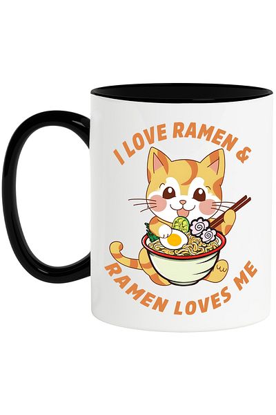StoryGift Romania Mug with a kitten eating ramen with the message "I love ramen & ramen loves me", With ,STG