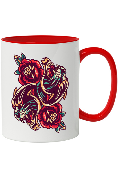 StoryGift Romania Cana Cu Cap De Pantera, Trandafiri, Frunze, Simetric, Multi...