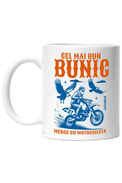 StoryGift Romania Cana Cu Barbat Pe Motor De Curse Botocross Familie Pasari M...