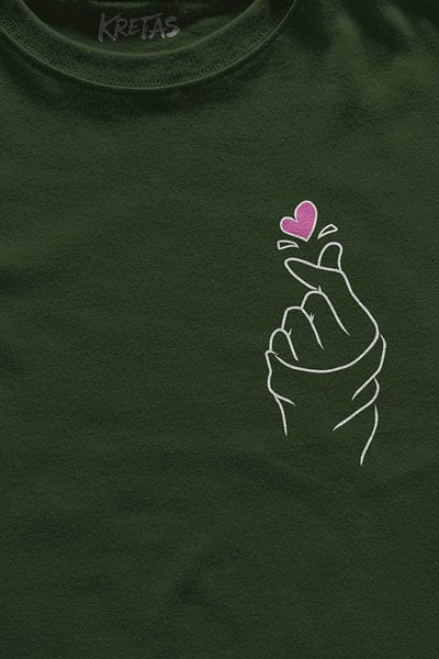 Kretas Μπλουζάκι Unisex Χακί I Love You Κορεάτικο μπλουζάκι με μίνιμαλ μπροστινό τύπωμα