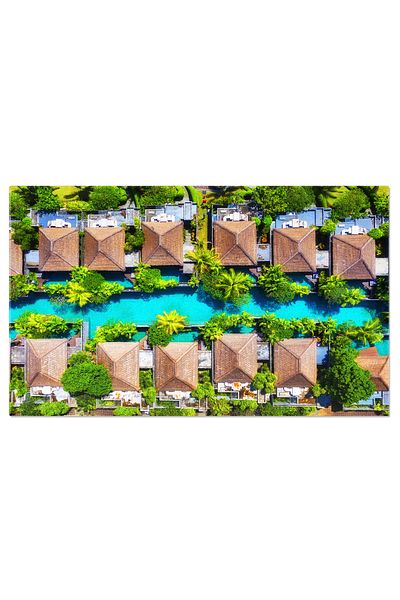 StoryGift Romania Canvas Painting 40 x 25CM Aerial Landscape in Indonesia, Houses, Aerial, Water, Villa, Lifestyle