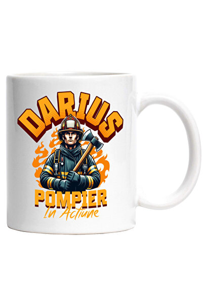 StoryGift Romania Cana Cu Barbat In Costum Pompier Cu Topor In Flacari Text D...