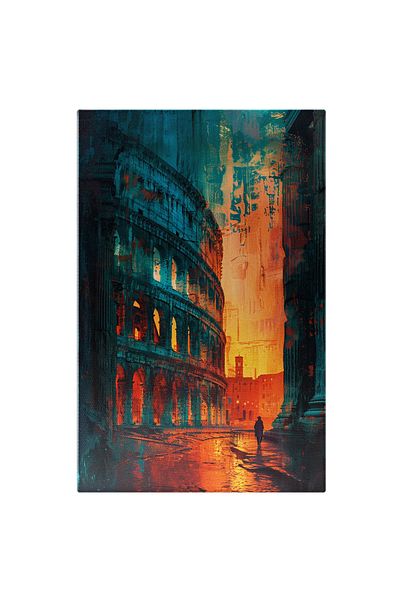 StoryGift Romania Tablou Canvas: Arhitectură Colosseum, 4 Etaje, Pictură În Nuanțe Calde Și Stradă Pavată- Artă