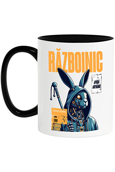 StoryGift Romania Cana Războinic Bun Iepure Robot Gluga, 330ml, Ceramica Cu M...