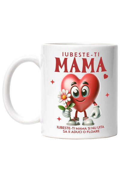 StoryGift Romania Cana Cu Inima Cu Floare Roz Text Iubeste-ti Mama Iubeste-ti...