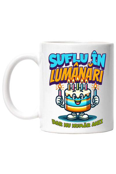 StoryGift Romania Cana Cu Tort Aniversar Colorat Cu Lumanari Vesel Text Suflu...