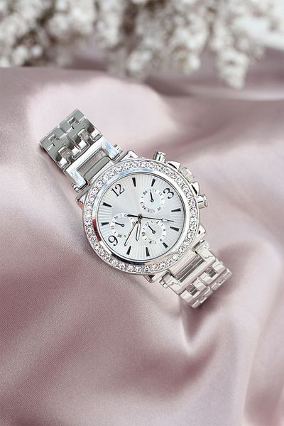 E BULURUM Silver Metal Cord Zircon Stone Case Design Women's Watch