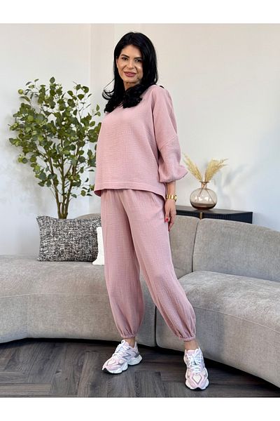 RAMONA BADESCU EXCLUSIVE Muslin Women's Costume - Loose Blouse and Long Pants with Elastic