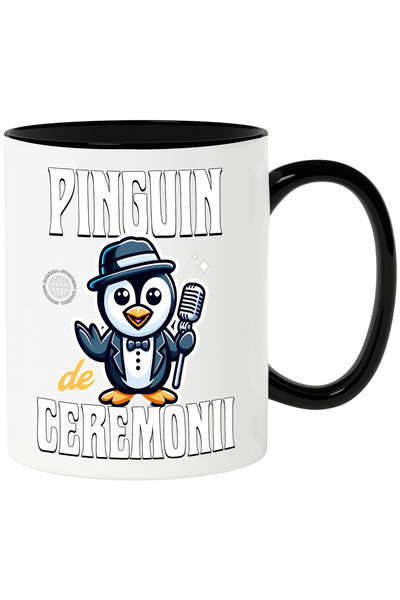 StoryGift Romania Cana Pinguin De Ceremonii Cu Microfon Costum Haoios, 330ml, Ceramica Cu Maner Ne, Cu ,stg