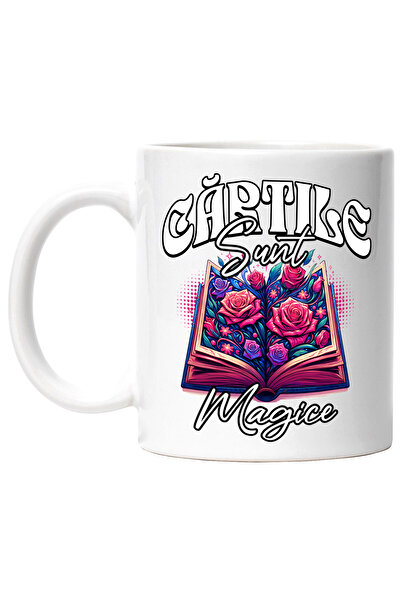 StoryGift Romania Cana Cartile Sunt Magice Lectura Educatie Scoala, 330ml, Ceramic Cu Maner Alb, Cu Man,stg