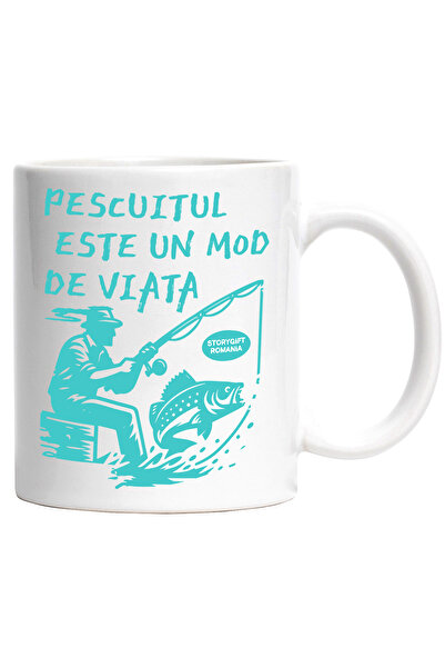 StoryGift Romania Cana Om Ce Prinde Peste Pescuitul Este Un Mod De Viata, 330ml, Ceramic Cu Maner , Cu ,stg