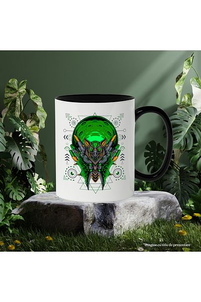 StoryGift Romania Bat Mug, Mecha, Robot, Cyberpunk, SF, Wings, Geometric, Multicolor 330 ml, With ,STG