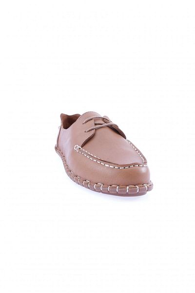 DGN Γυναικείο Loafer από γνήσιο δέρμα 601-23y Tan - με λεπτομέρεια ραφής και μπροστινά κορδόνια