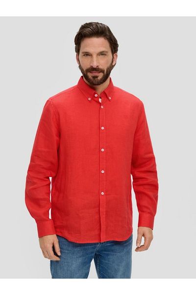 s.Oliver Men's Linen Shirt With Long Sleeves And Regular Fit, Coral, L