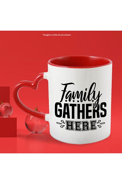 StoryGift Romania Mug with hearts and the message "Family gathers here" - the family gathers/gathers, With ,STG