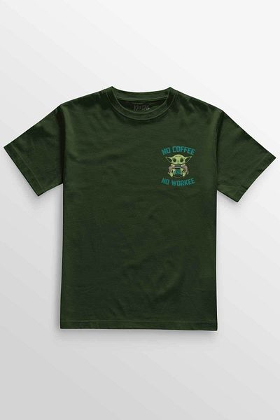 Kretas Μπλουζάκι Unisex Khaki Baby Yoda No Coffee No Workee Star Brown Μπλουζάκι με μίνιμαλ μπροστινό τύπωμα