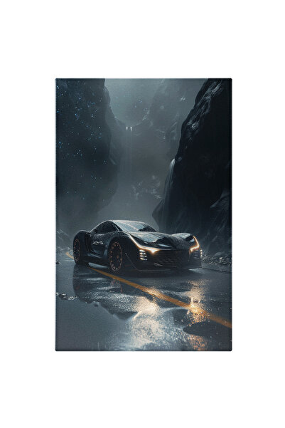 StoryGift Romania Tablou Canvas: Model Mașină De Lux Neagră Cu Faruri Aprinse...