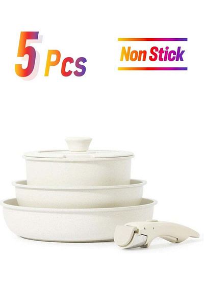 Lumely 5-piece Non-stick Cookware Set, With Lids And Detachable Handles, Pots And Pans, For Cooking