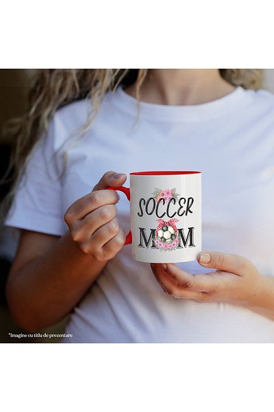 StoryGift Romania Soccer ball mug with the message "Soccer Mom", soccer mom, illustration, , With ,STG