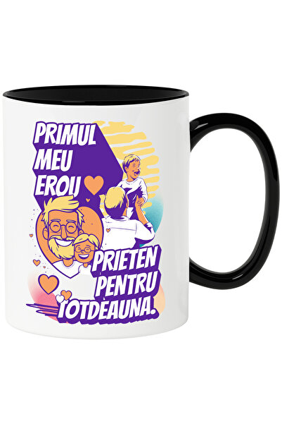 StoryGift Romania Cana Tata-erou Familie Text Primul Meu Erou Fiu , 330ml, Ceramica Cu Maner Negru, Cu ,stg