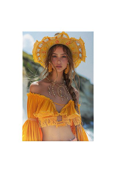 StoryGift Romania Tablou Canvas: Culori Vii Expuse Pe Haine Și Accesorii La Plajă - Femeie În Ton Cu Vara Pictur