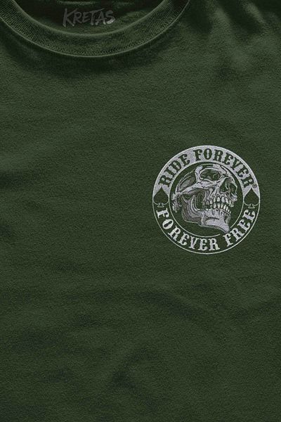 Kretas Χακί T-Shirt Μοτοσικλέτα Skull Ride Forever Μοτοσικλέτα με στάμπα Unisex T-shirt
