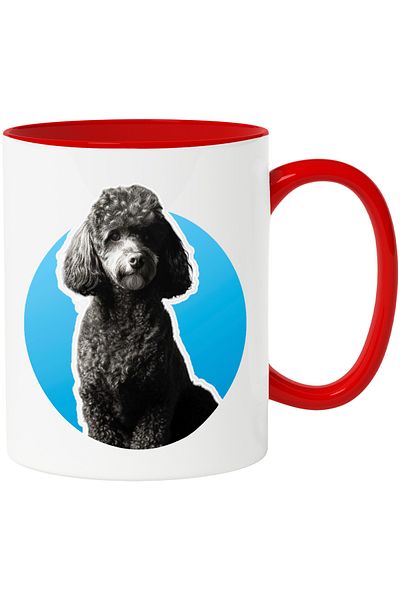 StoryGift Romania Cana Cu Portret Caine Fundal Albastru, Rasa Pudel, Catel, Pufos, Blana Neagra, I, Cu ,stg